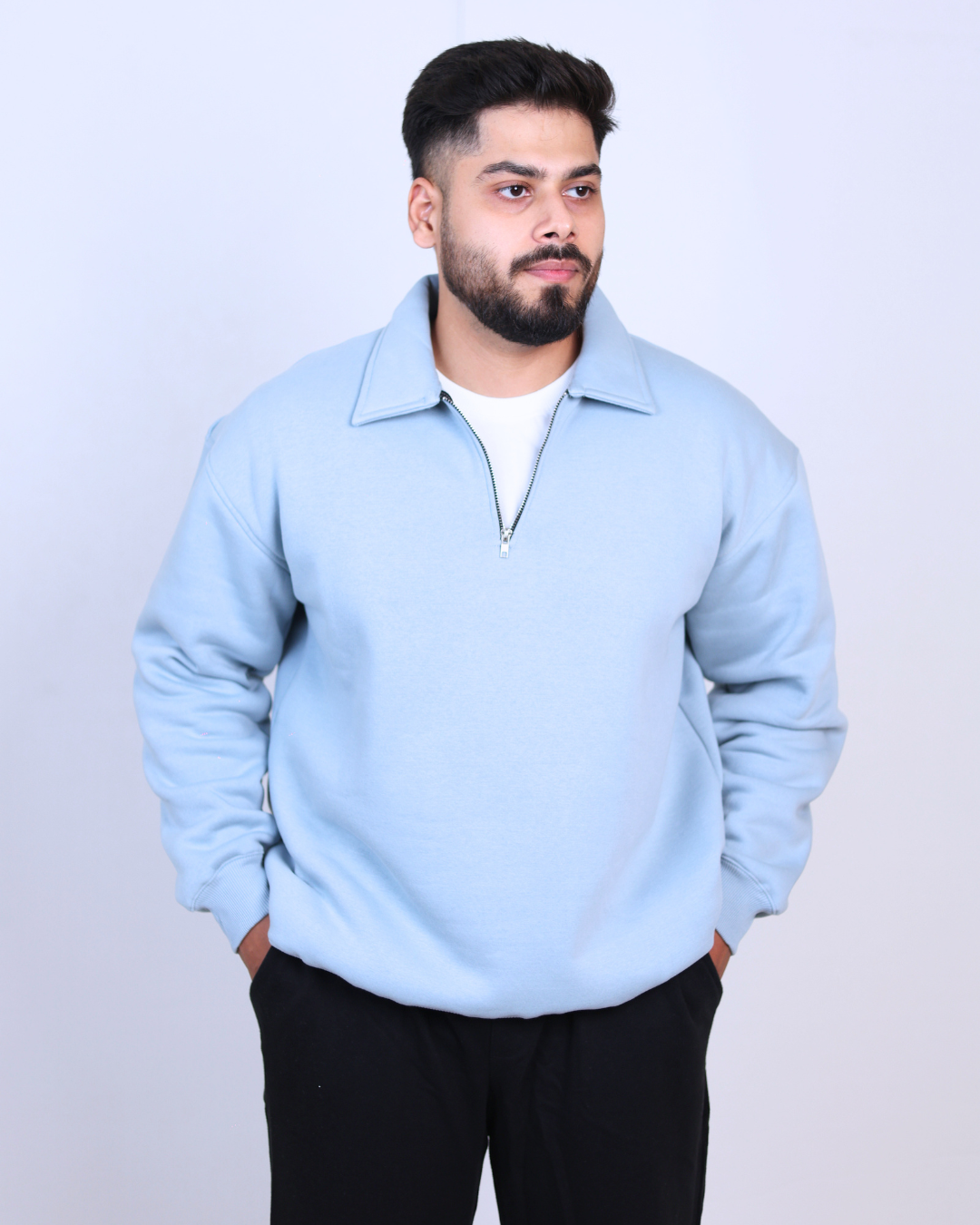 Pale Blue Quarter Zipper - 400 GSM