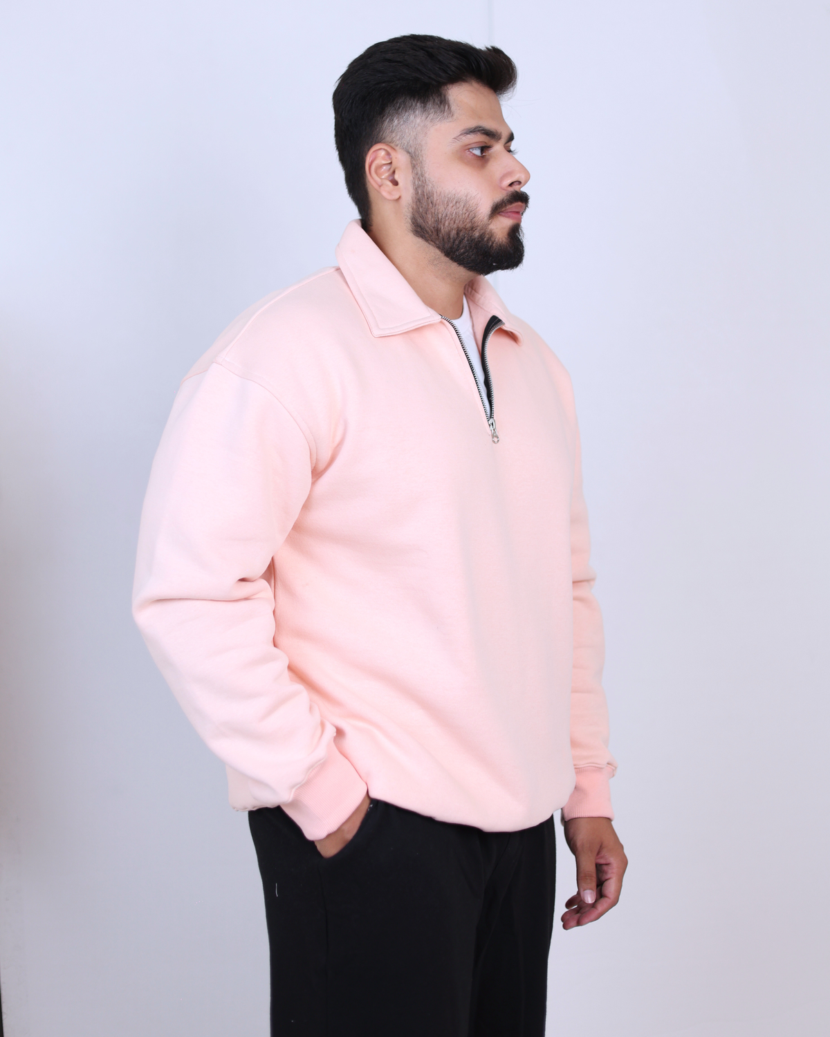 Peach Quarter Zipper - 400 GSM