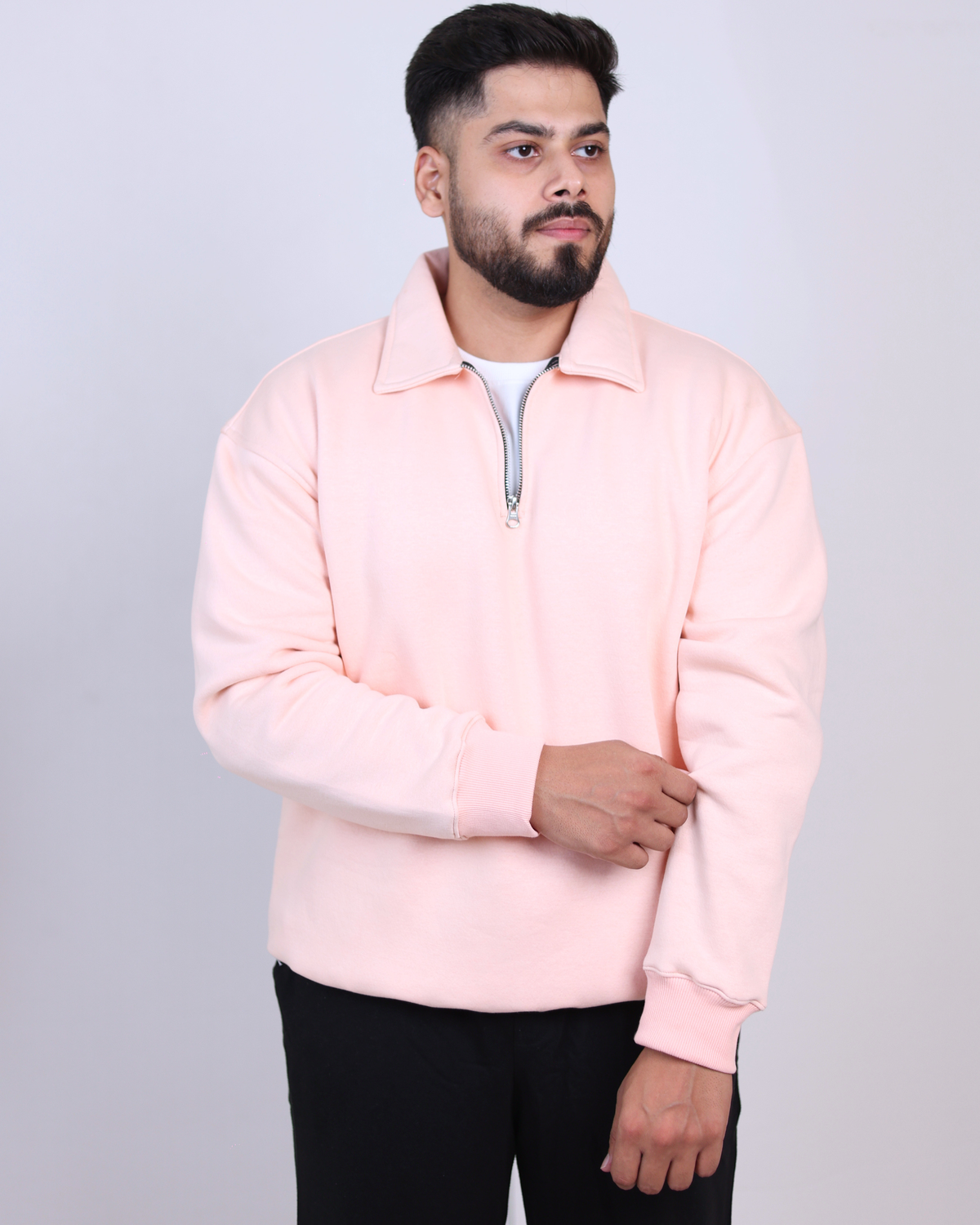 Peach Quarter Zipper - 400 GSM