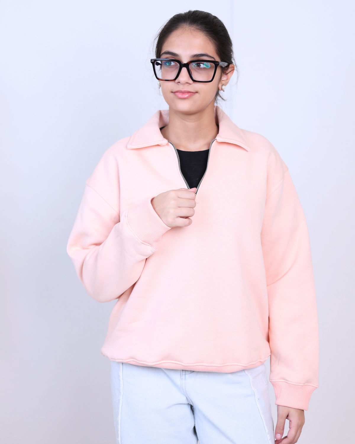 Peach Quarter Zipper - 400 GSM